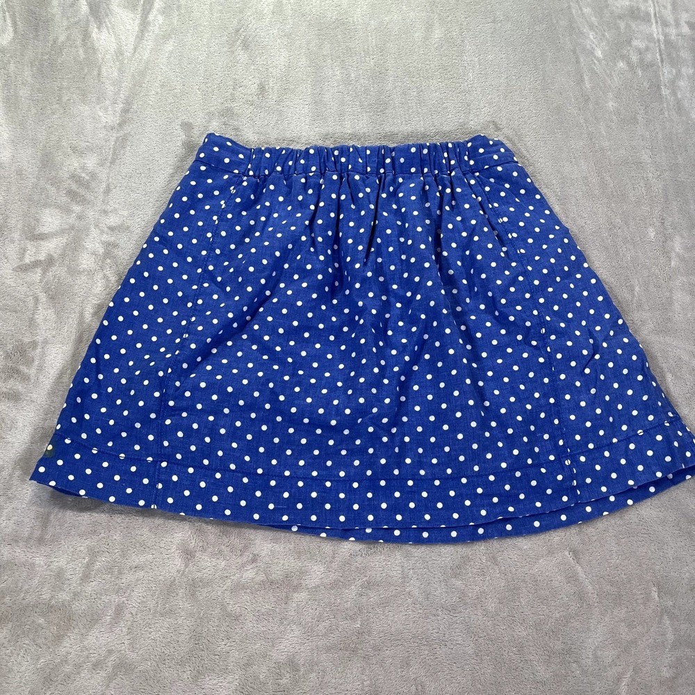 J. Crew Polka Dot Mini Skirt Women 6 Blue White Linen Elastic Waist Spring Retro
